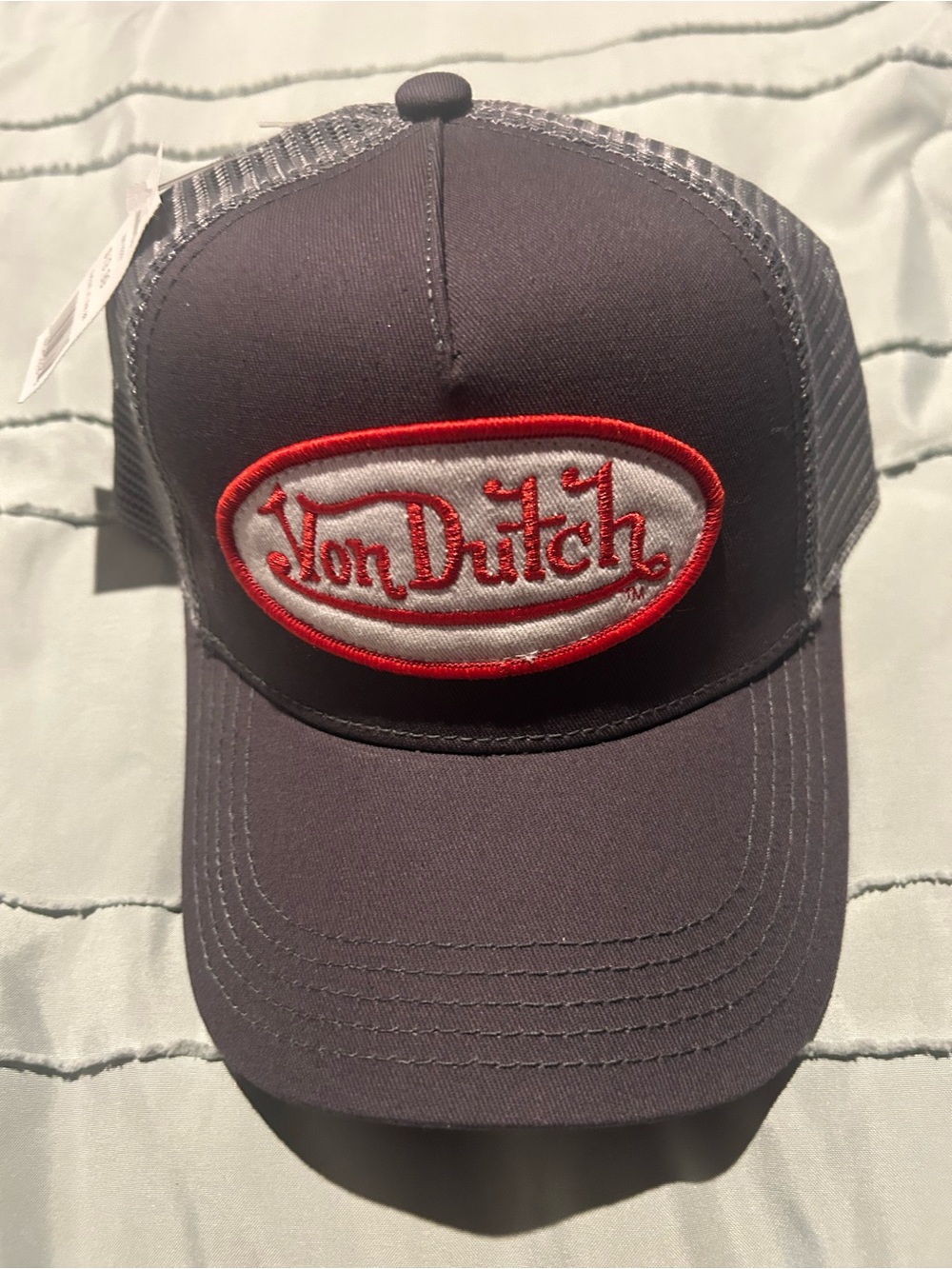 Von Dutch Gray Truckers Cap with Red Logo Patch